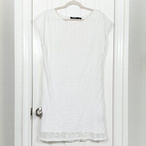 Lauren Ralph Lauren White Shift Dress Women’s Medium Lace Cap Sleeve Midi